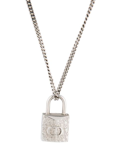 Dior Oblique Padlock Pendant Necklace Silver